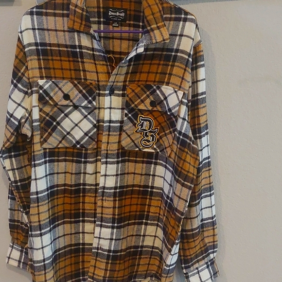 Mens xl Snoop Dogg tan/white flannel button down shirt - Picture 1 of 4
